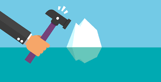 flat illustration of hammer breaking ice