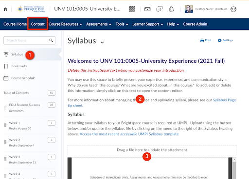 Anatomy of the Syllabus tab