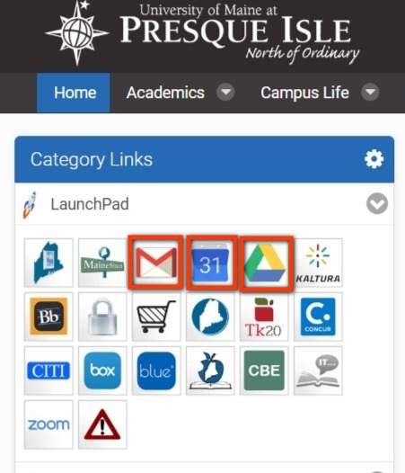 google tools mycampus portal includes direct link to GSuite tools