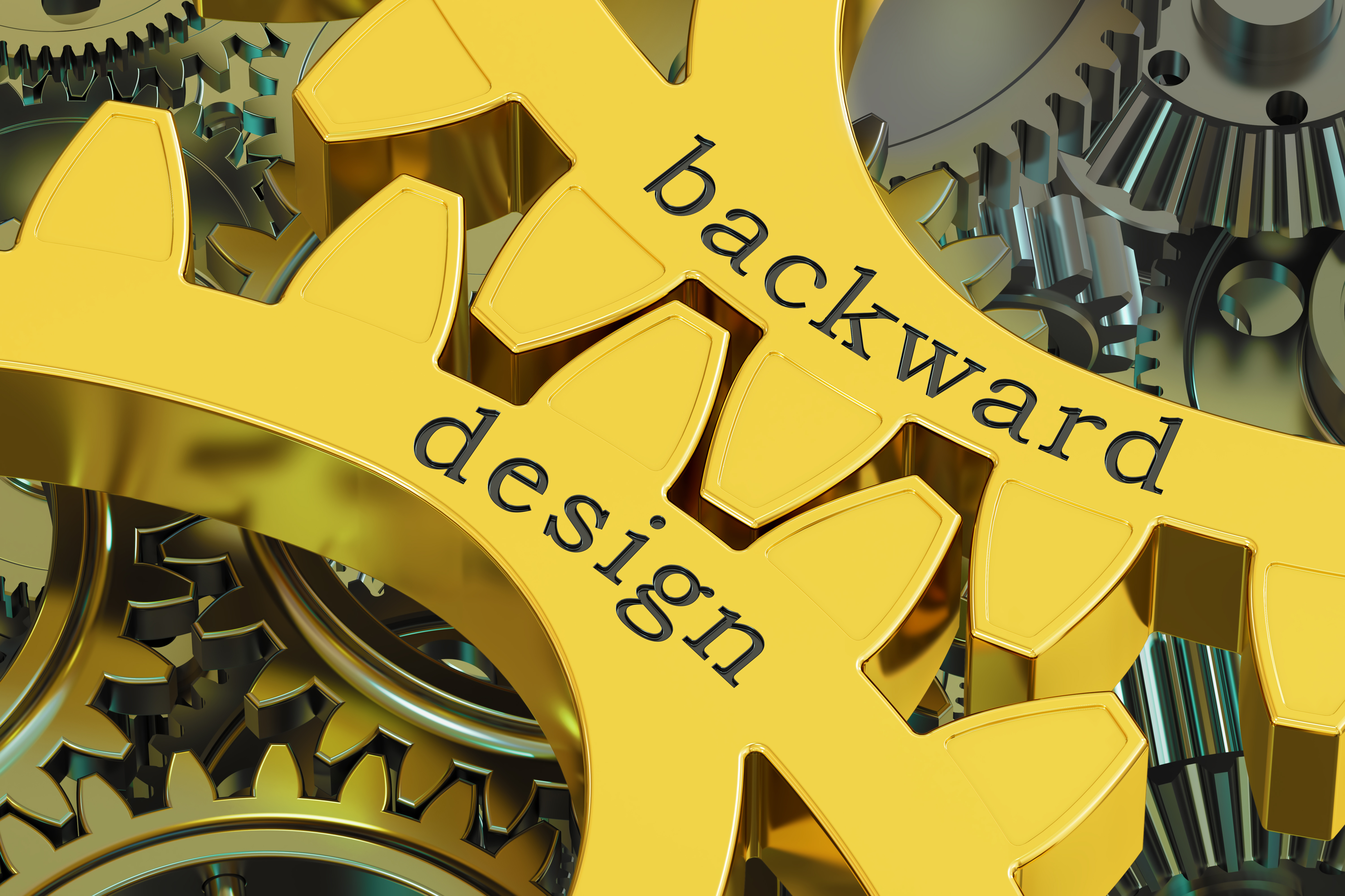 backward design concept on the gearwheels, 3D rendering backward design concept on the gearwheels