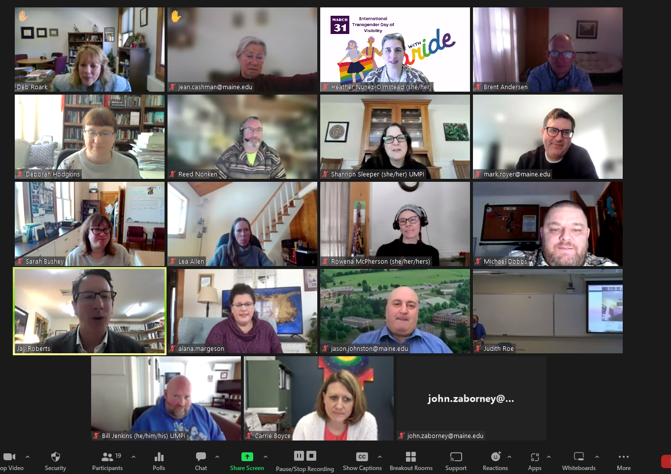 Jay Zoom Zoom call between Jay Roberts and UMPI faculty