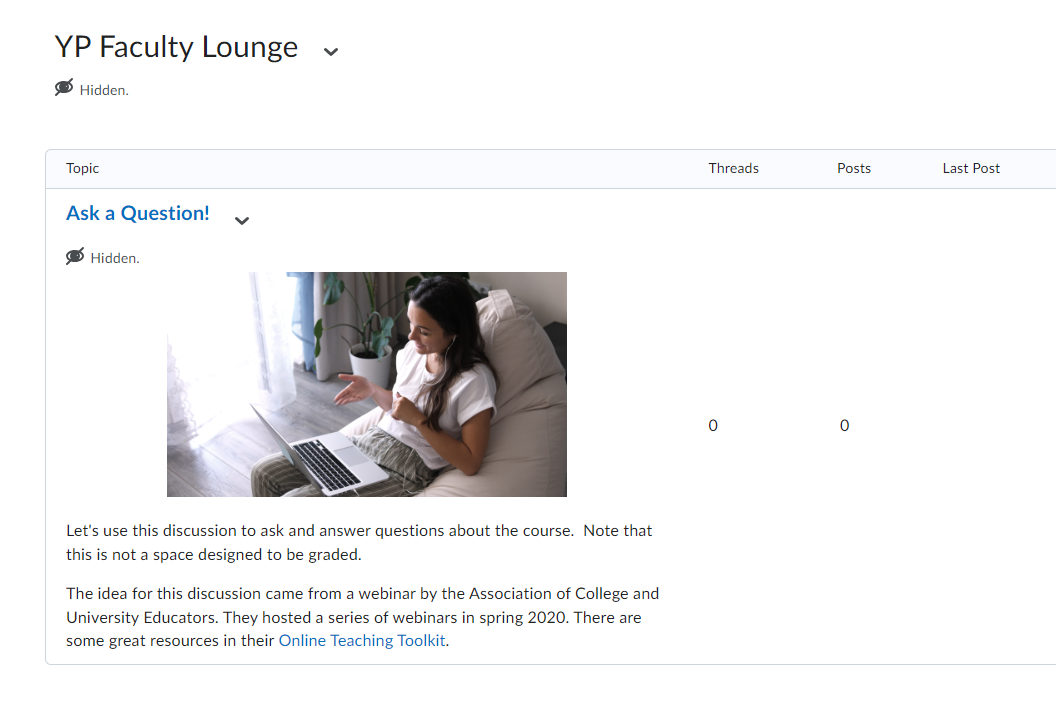 Faculty Lounge Discussion in Brightspace
